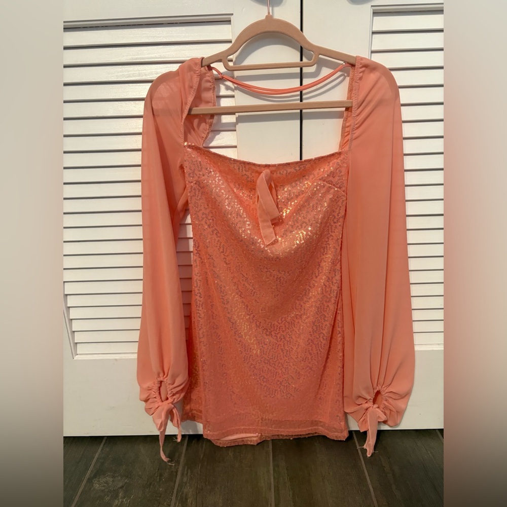 Lucy in the sky, coral sequence, long sleeve dress